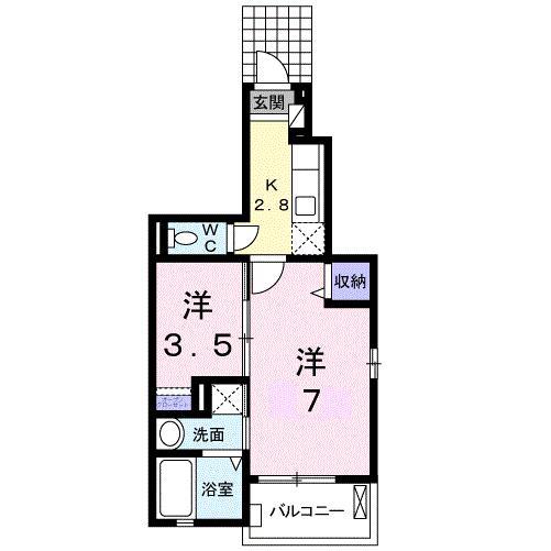 オレンジ窓香(1SK/1階)の間取り写真