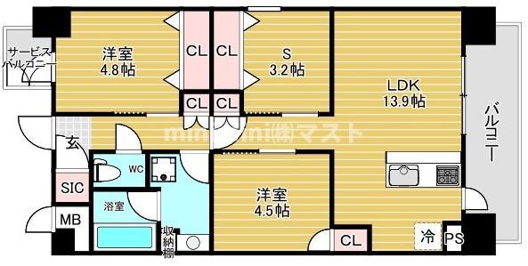 スプランディッド難波VII(2SLDK/10階)の間取り写真