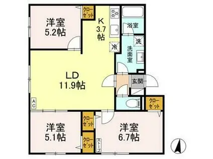 BRIGHT GARDEN 209(3LDK/2階)の間取り写真