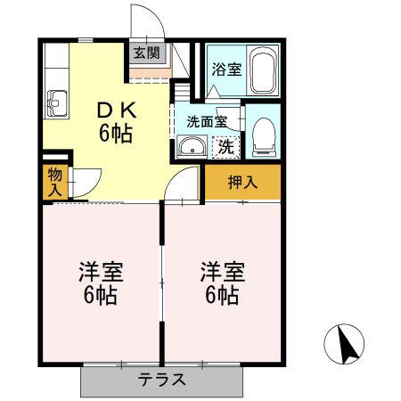 ヴァンテII(2DK/1階)の間取り写真
