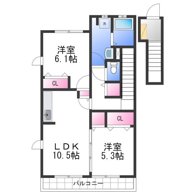 ディアメゾンM(2LDK/2階)の間取り写真