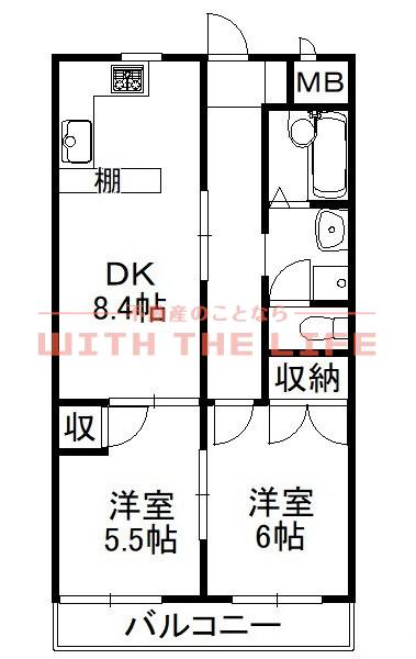 ジョグ六ツ門南(2DK/2階)の間取り写真