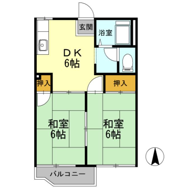 シティハイム桜台B棟(2DK/2階)の間取り写真
