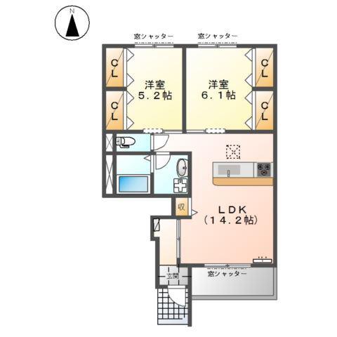 グリーンハイツ十和(2LDK/1階)の間取り写真