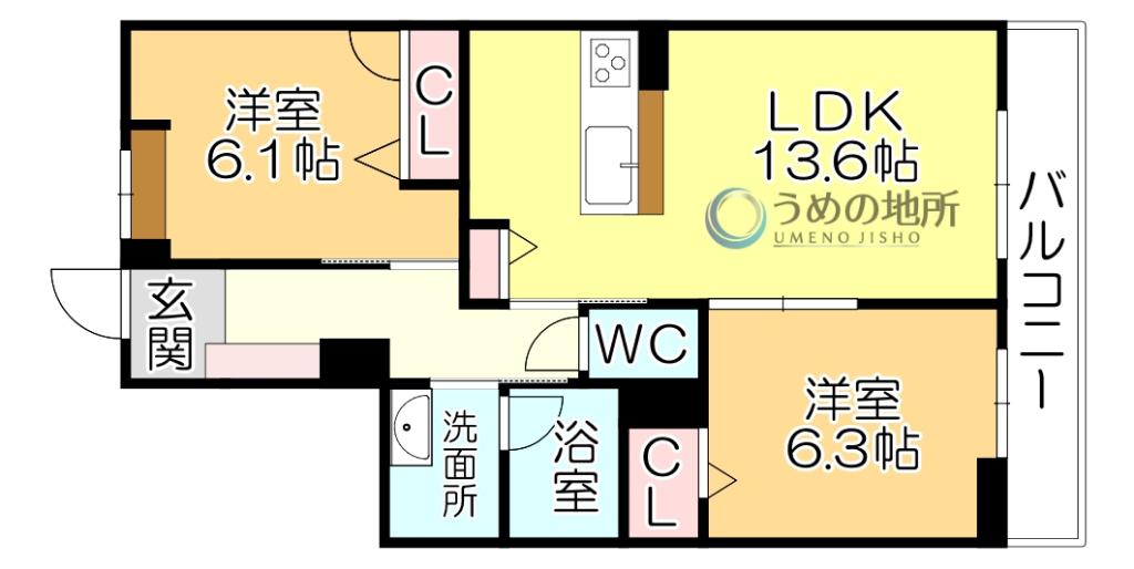 シャーメゾンレジデンス夜明(2LDK/2階)の間取り写真