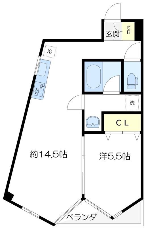 富洋ビル(1LDK/6階)の間取り写真