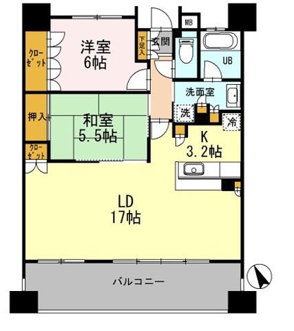 カスタリア上町台(2LDK/8階)の間取り写真