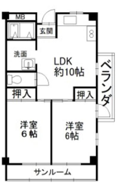 サンハイツ北花田第1(2LDK/3階)の間取り写真
