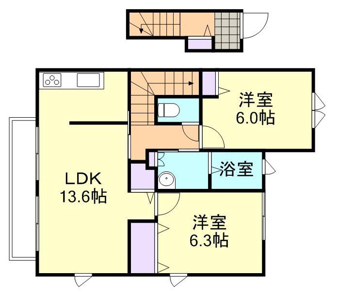 ビロカーレA棟(2LDK/2階)の間取り写真