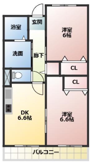 エンプレイス三ツ井(2DK/2階)の間取り写真