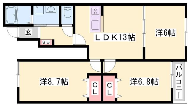 フェリーチェ(3LDK/1階)の間取り写真