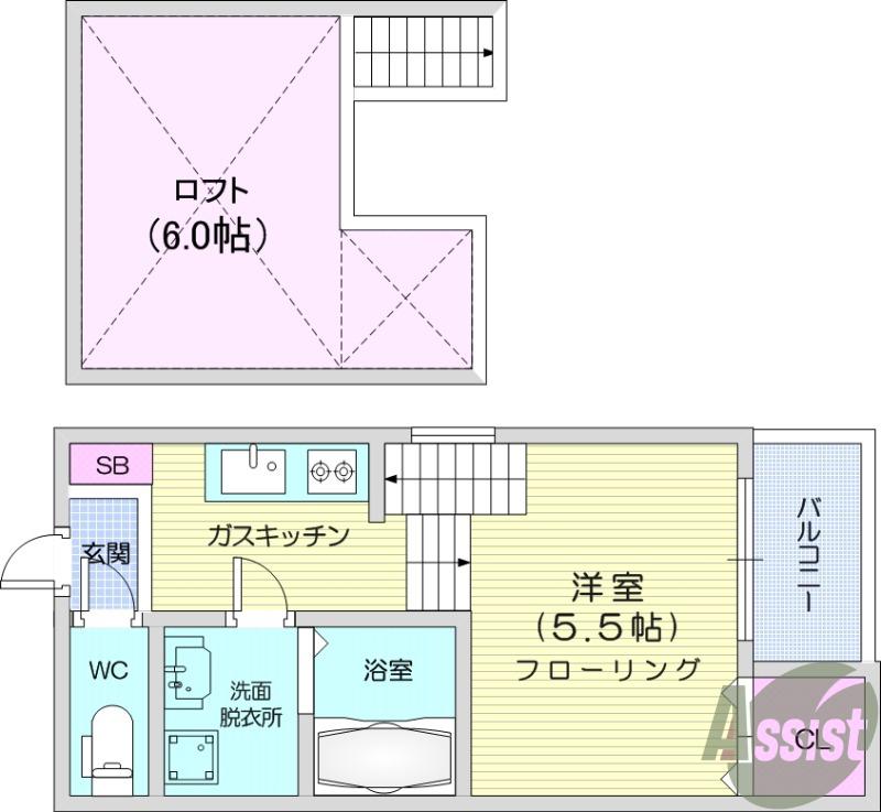 ハーモニーテラス小田原Ⅱ(1K/2階)の間取り写真