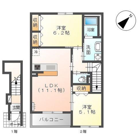 グランドソレーユ(2LDK/2階)の間取り写真