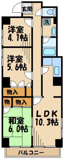 グランドール武戸野(3LDK/9階)の間取り写真