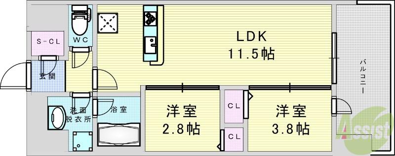 スプランディッド大阪イースト(2LDK/5階)の間取り写真