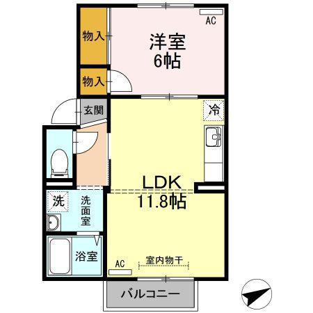 NEWプレジール倉敷A棟(1LDK/1階)の間取り写真
