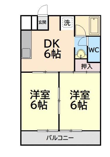 フラッツ本町西(2DK/2階)の間取り写真