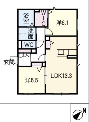LE MANOIR 川原町(2LDK/1階)の間取り写真