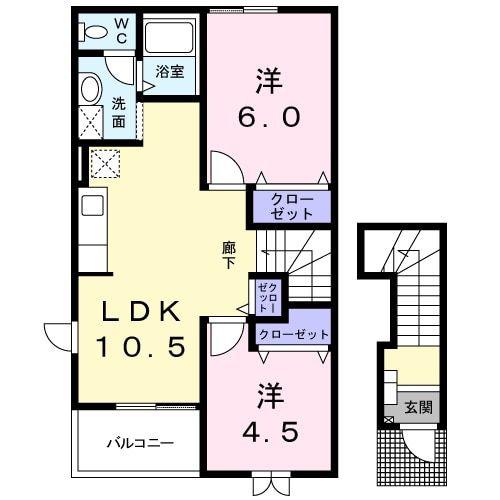 ウッディベル B(2LDK/2階)の間取り写真