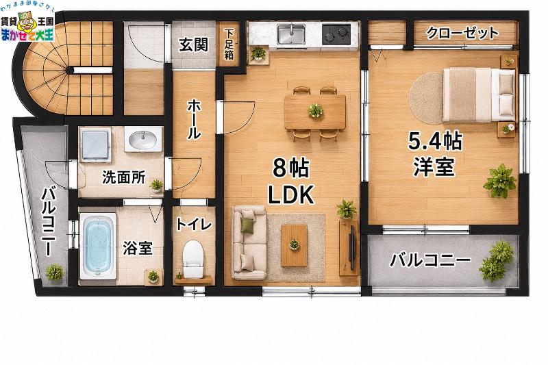 ASK岩屋(1LDK/3階)の間取り写真