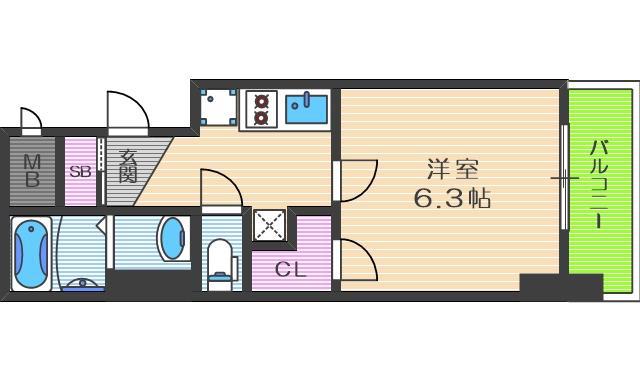 ロイヤルレジデンス北梅田(1K/2階)の間取り写真