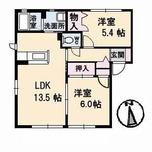 シャーメゾン平(2LDK/1階)の間取り写真