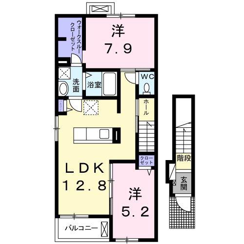 ソレイユ岡山(2LDK/2階)の間取り写真