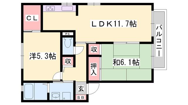 セントラヴィーヌ山手IIB棟(2LDK/2階)の間取り写真