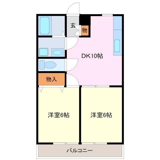 アムールムーン(2DK/2階)の間取り写真
