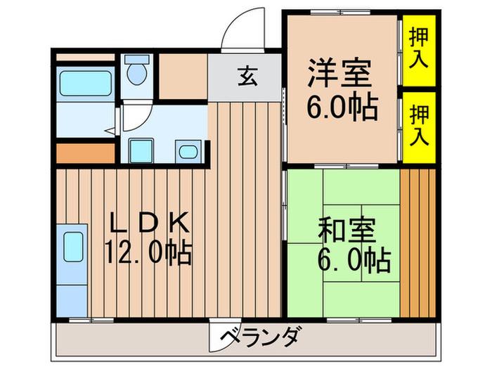 伸栄ハイツ(2LDK/4階)の間取り写真