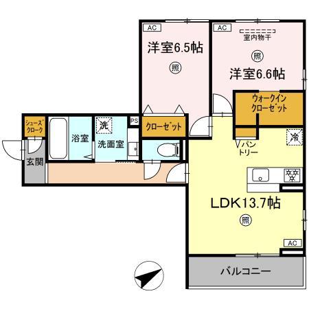 DーRESENA浮城(2LDK/2階)の間取り写真