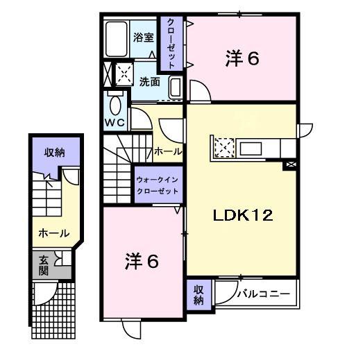 ボヌールII(2LDK/2階)の間取り写真