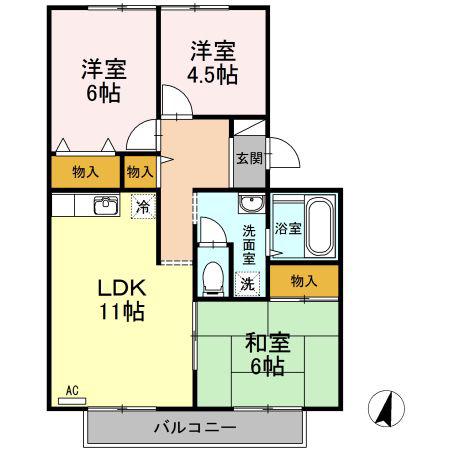 ファミーユ・ヴィラ A棟 A棟(3LDK/2階)の間取り写真