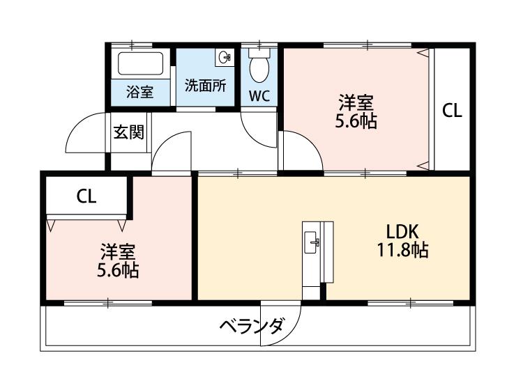 一ツ木ハイツ安井(2LDK/4階)の間取り写真