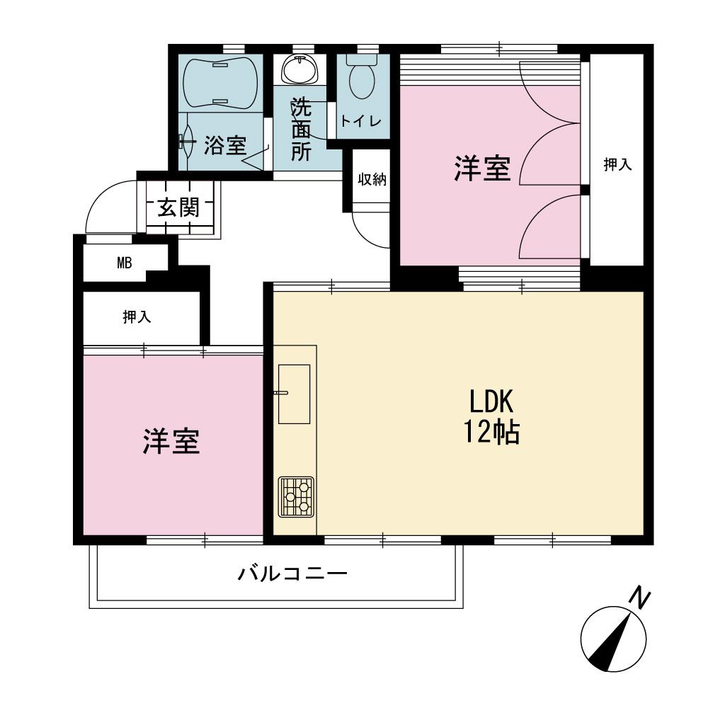洋光台南第2団地2号棟(2LDK/3階)の間取り写真