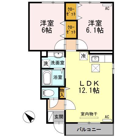 ゆがふテラスI(2LDK/1階)の間取り写真