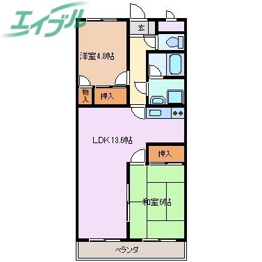 ア・ラ・モード 21(2LDK/1階)の間取り写真