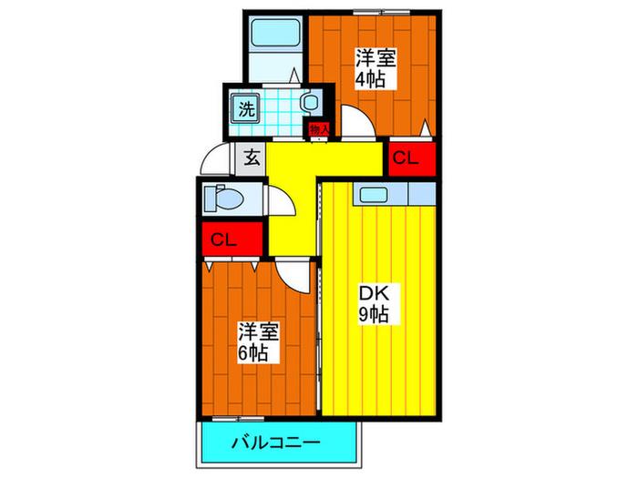 KファミールメゾンA棟(2DK/2階)の間取り写真