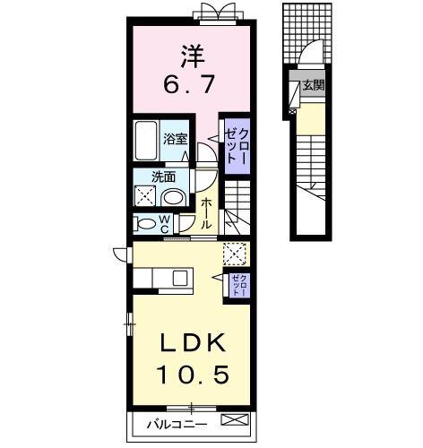 ソレアード陣原(1LDK/2階)の間取り写真