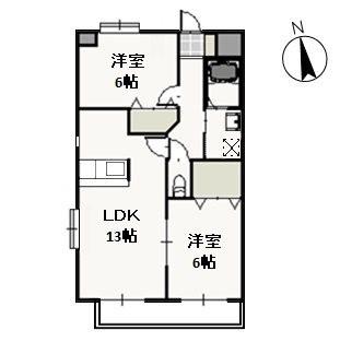 プレジール奥田(2LDK/6階)の間取り写真