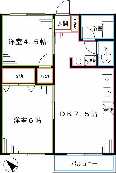 サンハイム恋ヶ窪(2DK/1階)の間取り写真