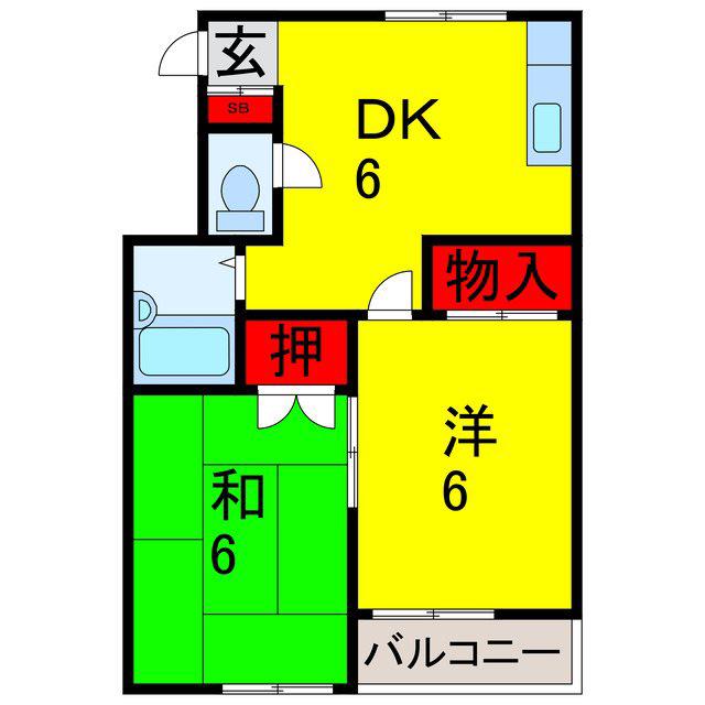 パステル五井(2DK/2階)の間取り写真