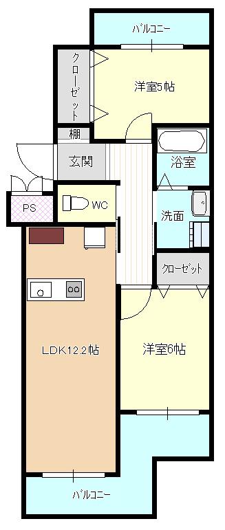 サンライフカトー(2LDK/3階)の間取り写真