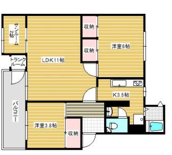 北須磨団地C棟(2LDK/3階)の間取り写真