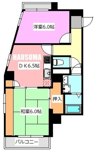 ビルカワ大和郷ハウス(2DK/5階)の間取り写真