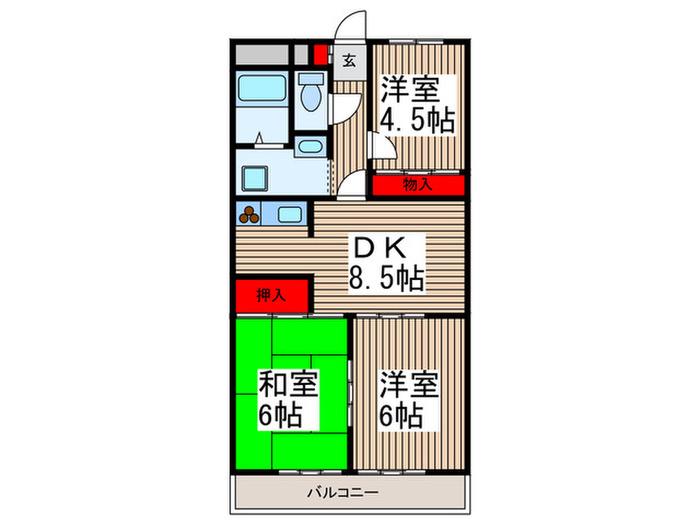 TS GARDEN 蕨III(3DK/2階)の間取り写真