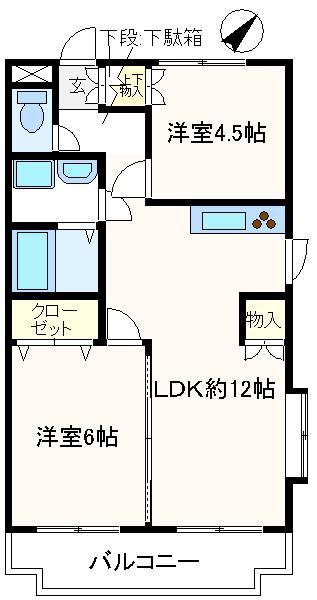 ホワイト富士見(2LDK/3階)の間取り写真