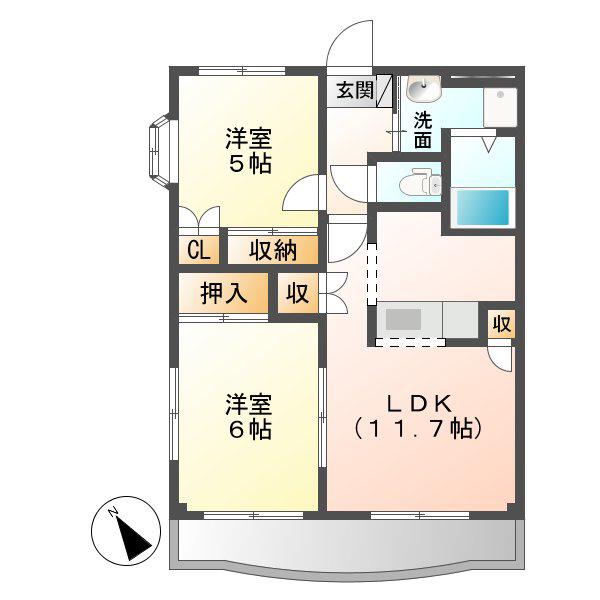 メゾン・グランディア(2LDK/2階)の間取り写真