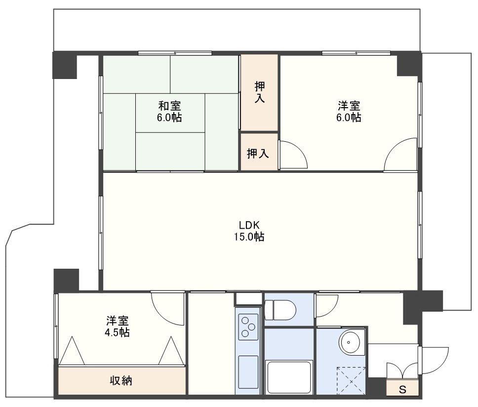 スタジアムマンション(3LDK/2階)の間取り写真