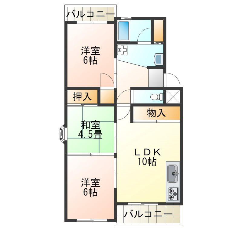 リバーサイド春日手(2LDK/5階)の間取り写真